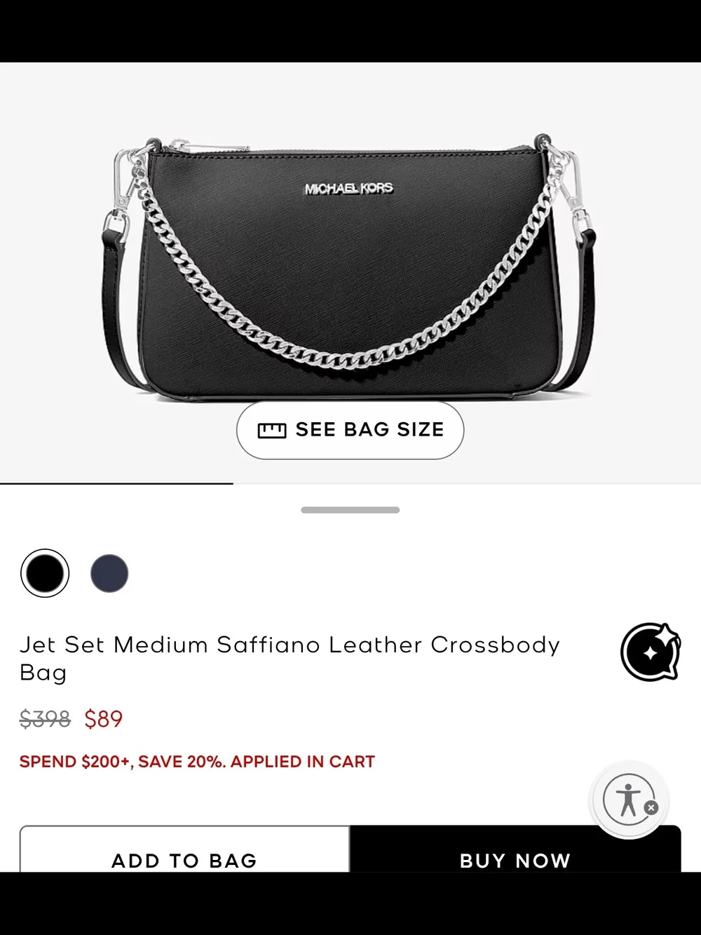 Michael Kors Black Saffiano Crossbody with Silver Hardware